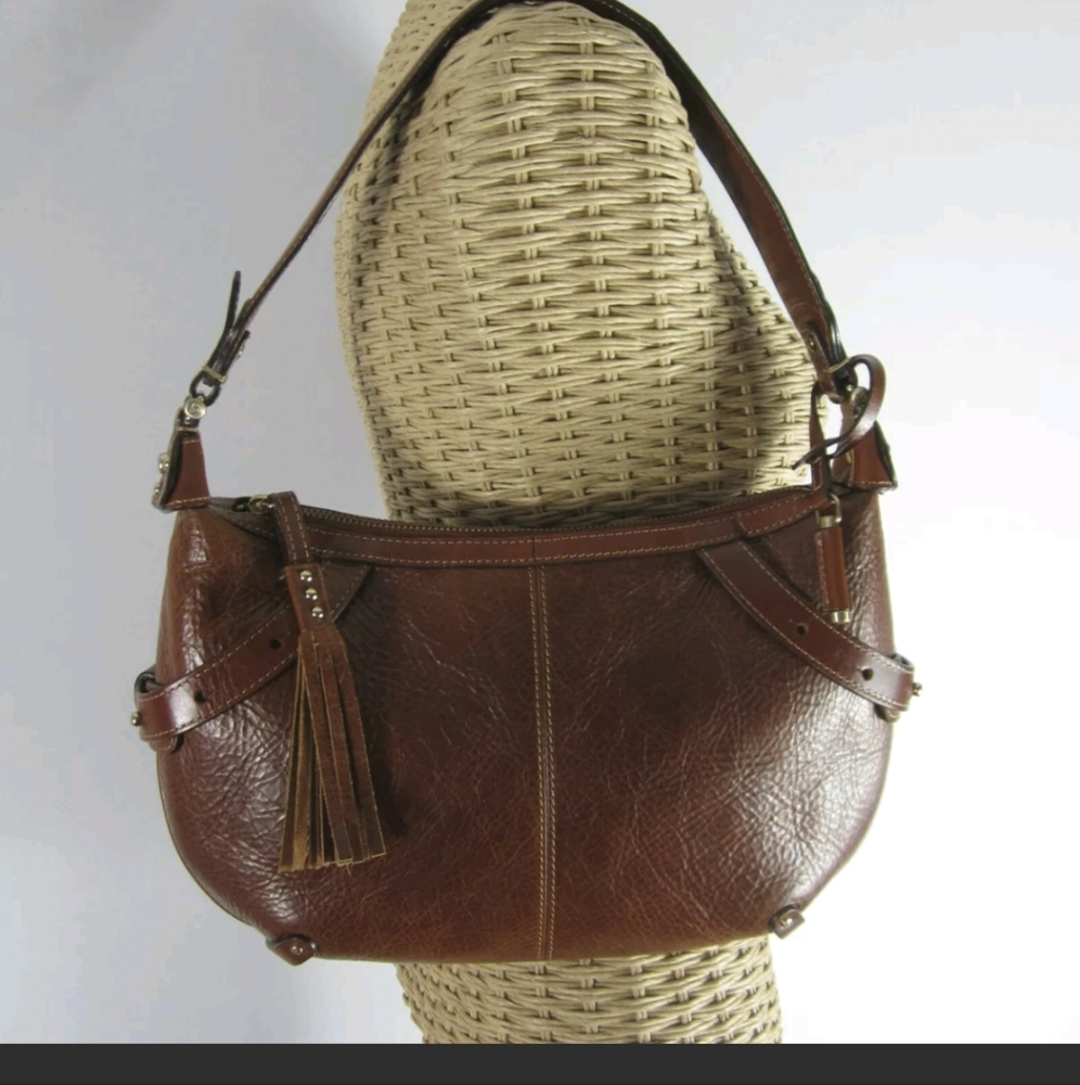 Liz Claiborne Vintage Brown Leather Satchel Hobo Purse -Excellent Condition